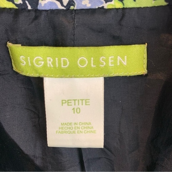 Sigrid Olsen sz 10P Tweed Cotton Green Navy Blazer Jacket Floral Career Classic - Picture 6 of 8